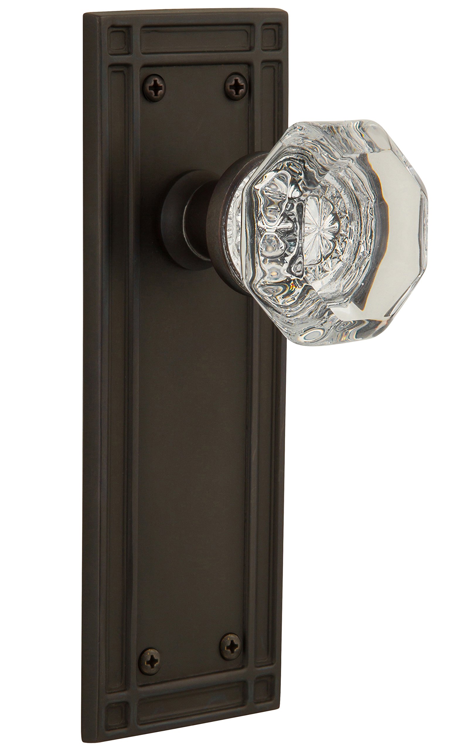 Vintage Mission Plate with Waldorf Crystal Knob - Double Dummy Oil-Rubbed Bronze Door Hardware for Classic Home Decor | Perfect for Entry Doors, Closets & Cabinets