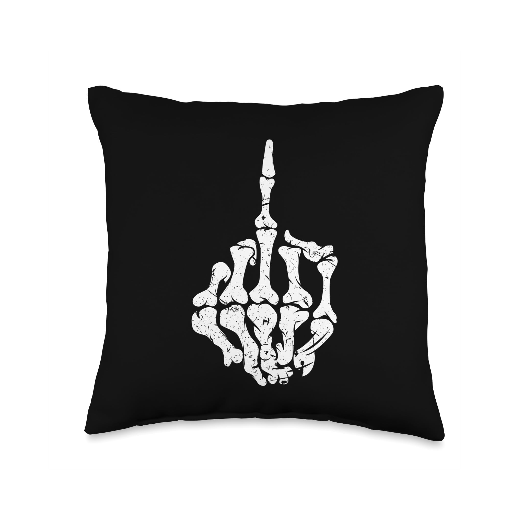 Biker Skull Middle Finger Throw Pillow - Offensive Motorcycle Decor for Living Room, Man Cave & Gag Gifts