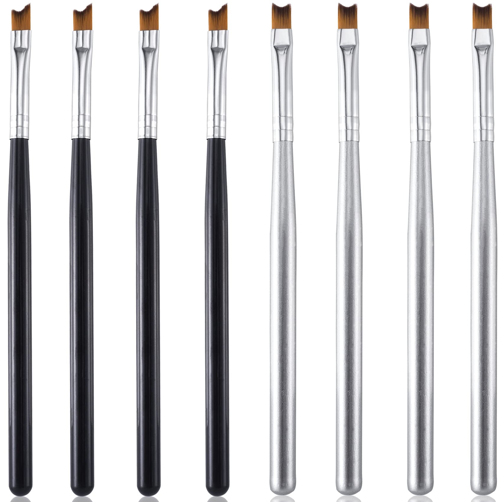 8pcs French Tip Nail Brushes Set - Professional Oblique Head & Half Moon Shape Nail Art Brushes for Manicure, Nail Drawing Pen, French Tip Design (Black & Silver, 2 Styles) - Perfect for Salon, Home DIY Nail Art & Gel Polish Application