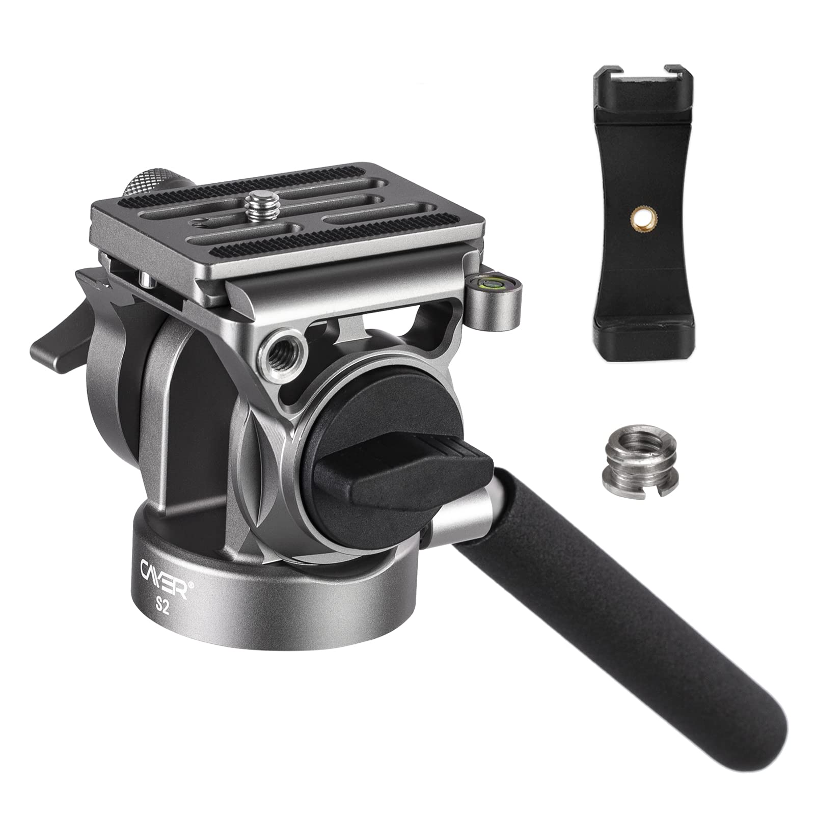 Cayer S2 Mini Tripod Head - Compact Video Head with Handle, Pan Tilt Head with Arca-Type Plate & 1/4