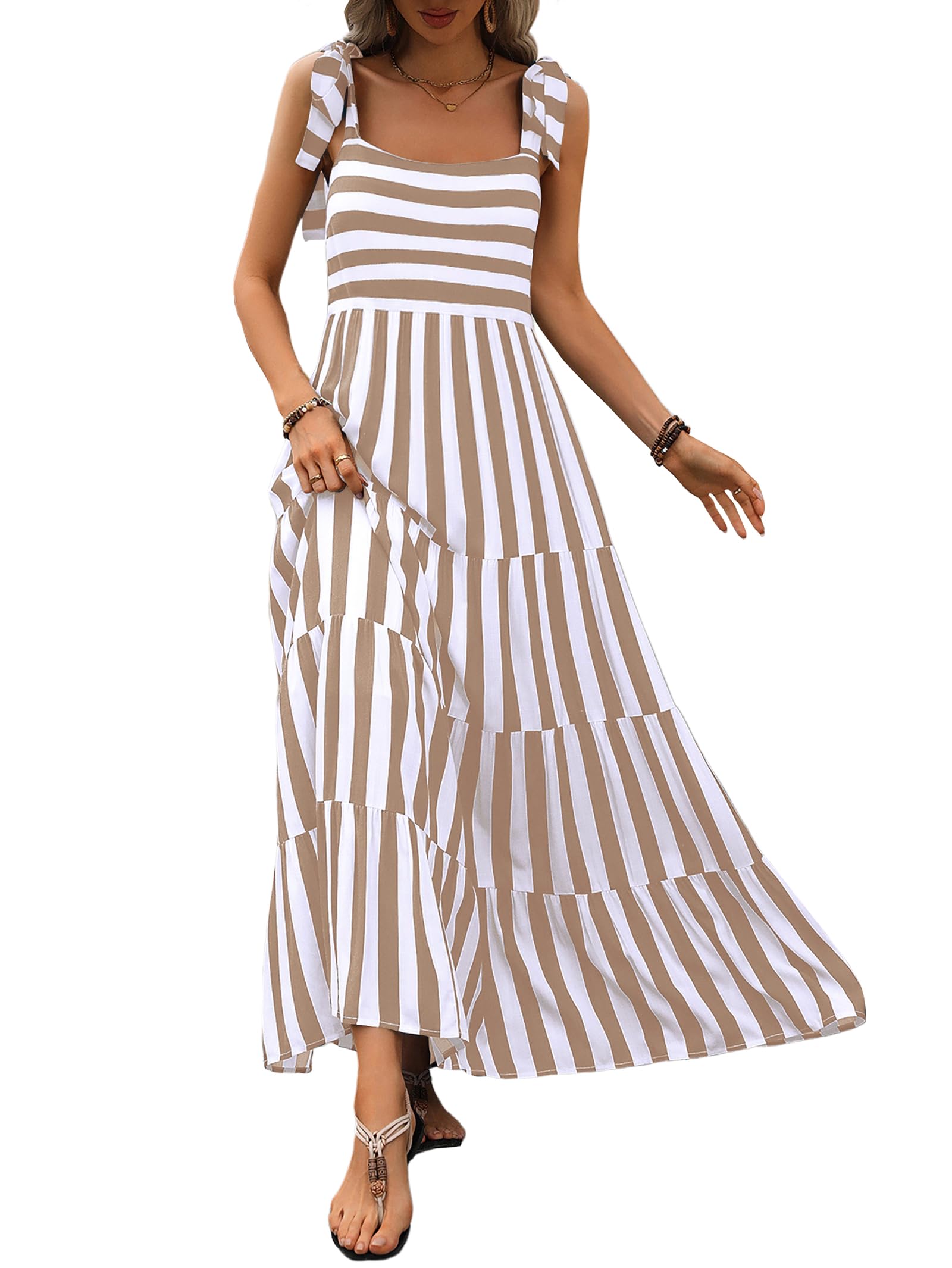 PRETTYGARDEN Women's Floral Maxi Dress 2025 - Sleeveless Summer Beach Dress with Spaghetti Straps, Tiered Flowy Design for Casual Wear, Vacations & Outdoor Parties
