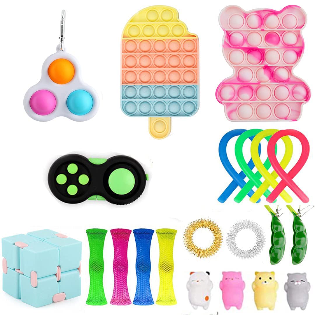 Sensory Fidget Toys Set for Kids & Adults - Marble Mesh, Pop Tube Anxiety Relief Tools - Stress & Anxiety Relief Fidget Pack for ADHD, Autism, Focus - Perfect for Classroom, Office, Travel (Fidget Toys 01)