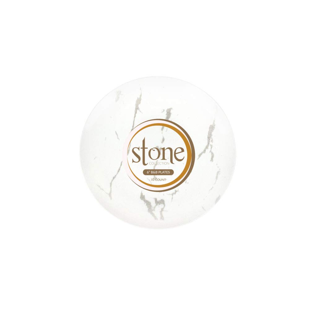 Stone Collection B&B Plates - 6 Inch (10 Count) - Elegant Marble Design Appetizer & Dessert Plates - Durable Porcelain Small Plates for Dinner Parties, Tea Time, and Home Decor