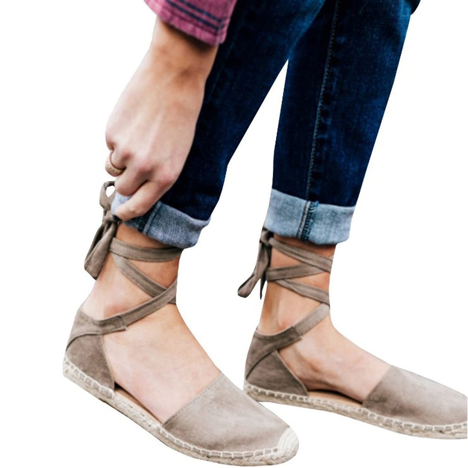 Eduavar Women's Summer Sandals 2023 - Comfortable Closed-Toe Lace-Up Flat Strap Sandals for Walking, Travel & Casual Outfits