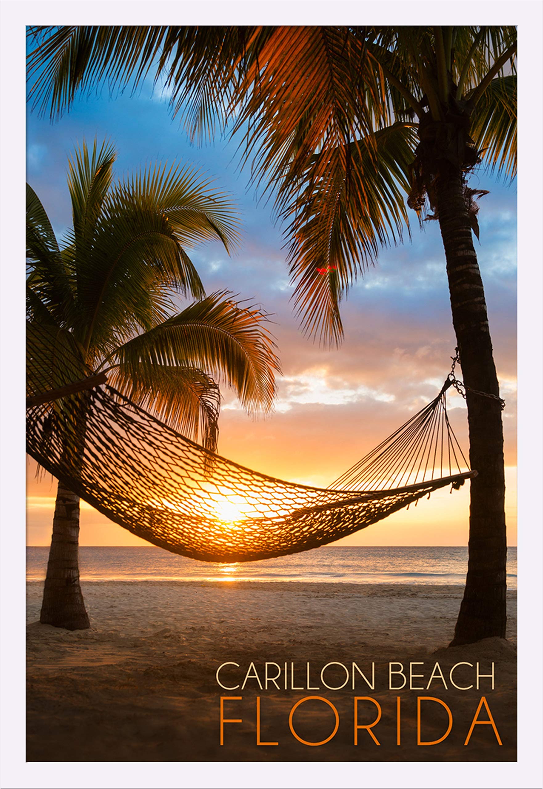 Carillon Beach Florida Sunset Art Print - 24x36 Giclee Wall Decor with White Wood Gallery Frame - Coastal Home Decor for Living Room, Bedroom & Office