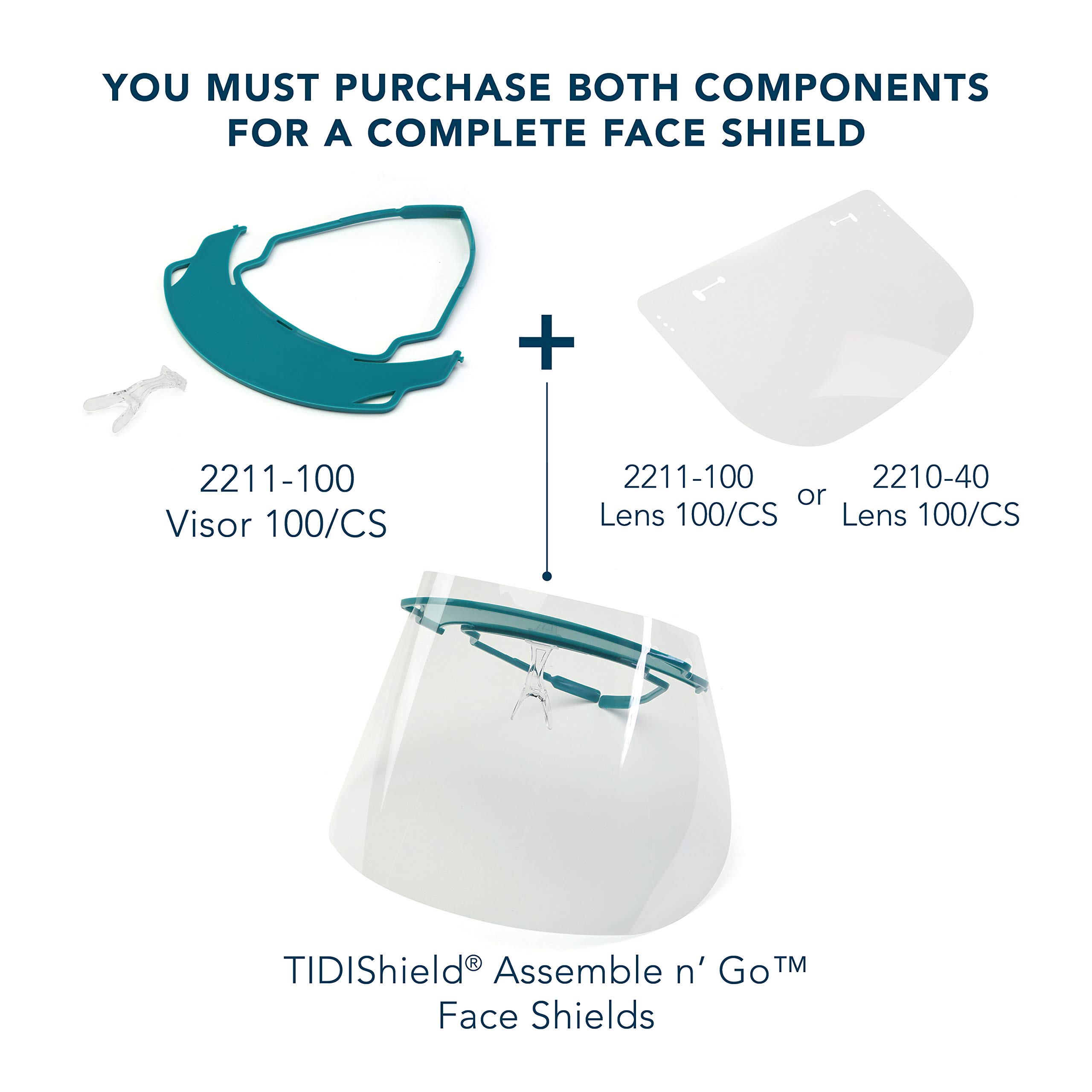 TIDIShield Assemble 'n Go Face Shield Visors (100 Pack) - Clear Protective Visors for Medical, Dental & Pharmacy Use - Compatible with Eyewear - Essential PPE for Clinics, Offices & Homecare (2211-100) - Ideal for Healthcare Workers, First Responders & High-Risk Environments