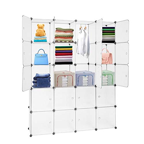 20-Cube Stackable Plastic Storage Organizer - Modular Closet Cabinet with Hanging Rod, White | Space-Saving Shelving Unit for Bedroom, Closet, Office & Kids Room Organization