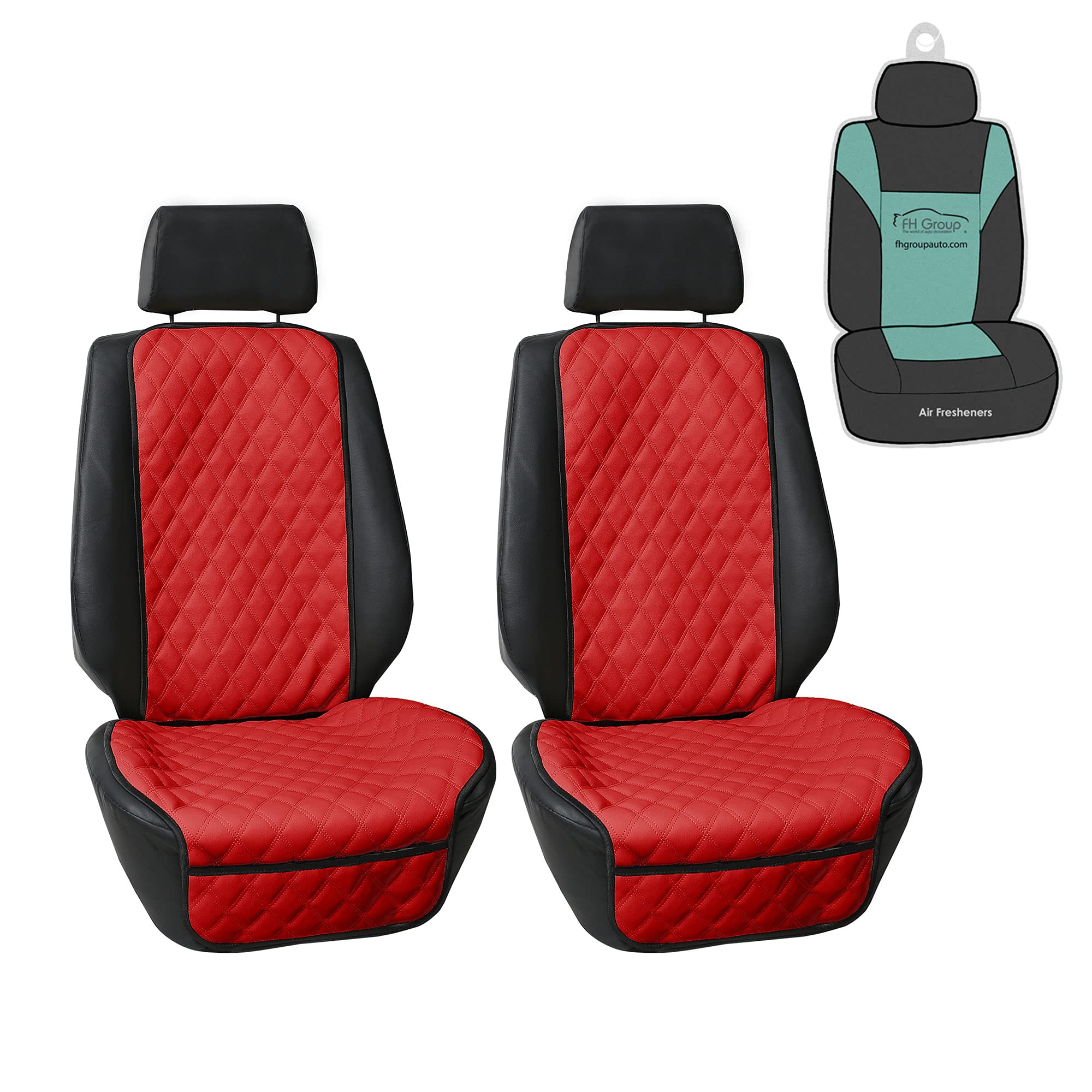 FH Group Neosupreme 2-Pack Universal Car Seat Covers - Waterproof Faux Leather Cushion Protector for Cars, Trucks & SUVs (Red) - Perfect for Road Trips, Daily Commute & Pet Protection