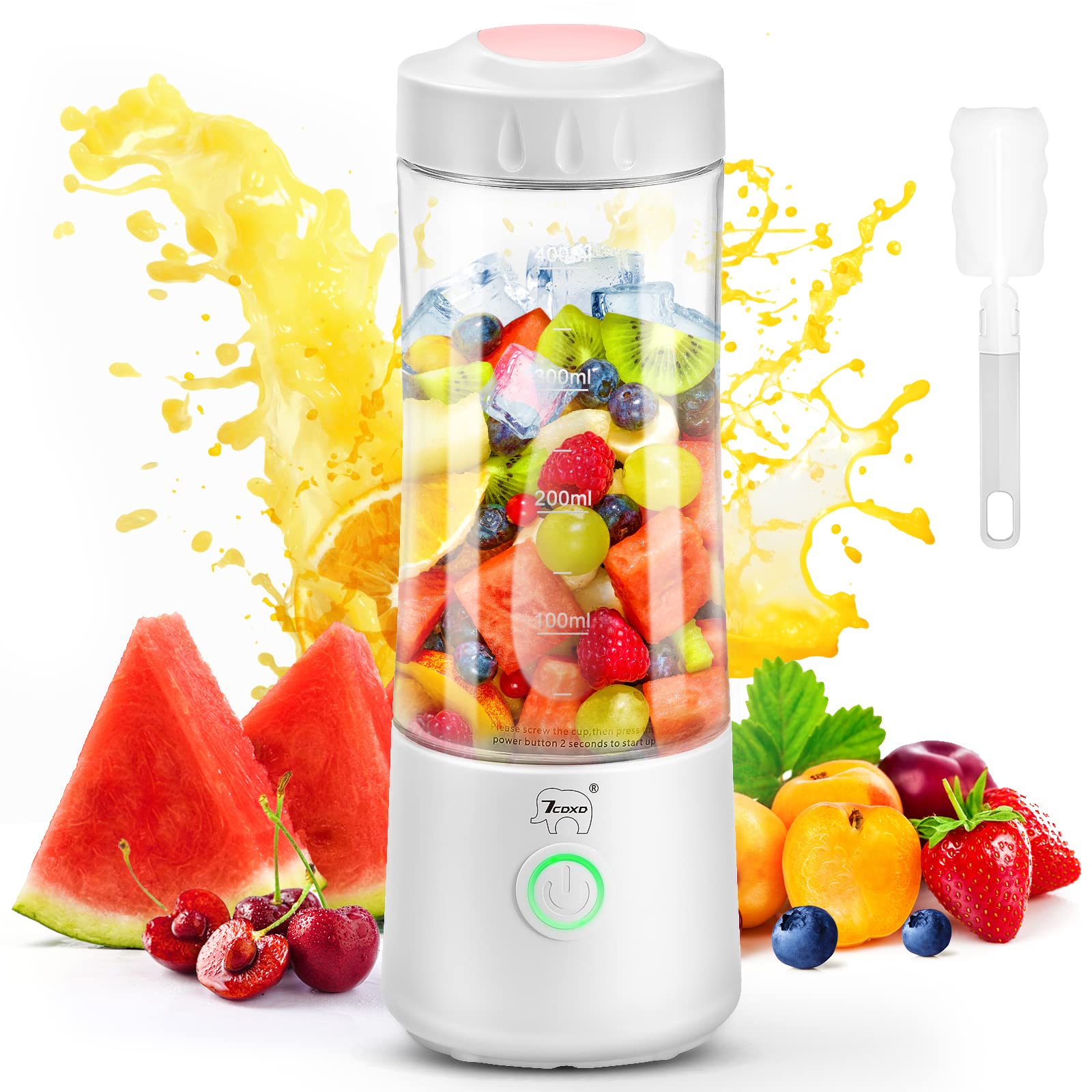 Portable USB Rechargeable Blender for Smoothies, Shakes & Protein Drinks - Personal Travel Blender Bottle for Gym, Office & Home Use