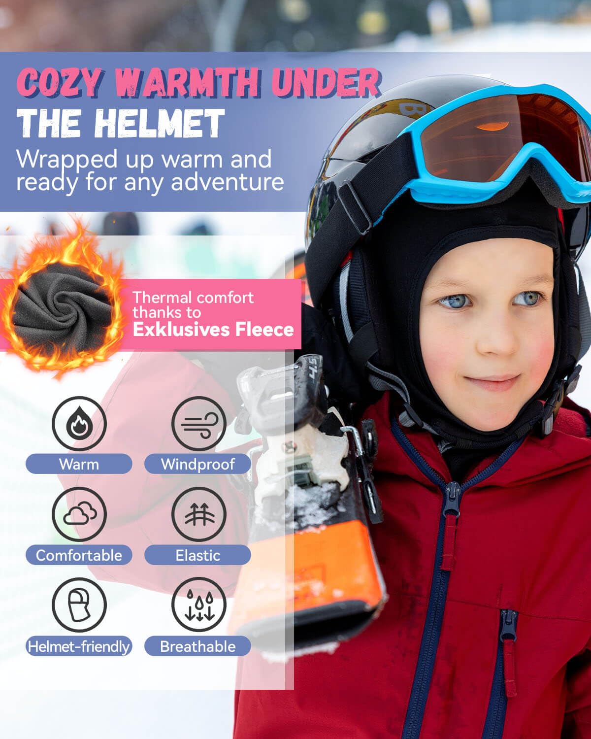 Hikenture Kids Balaclava Ski Mask - Winter Fleece Neck Warmer & Helmet Liner for Toddlers & Children | Cold Weather Face Cover for Skiing, Snowboarding & Outdoor Activities