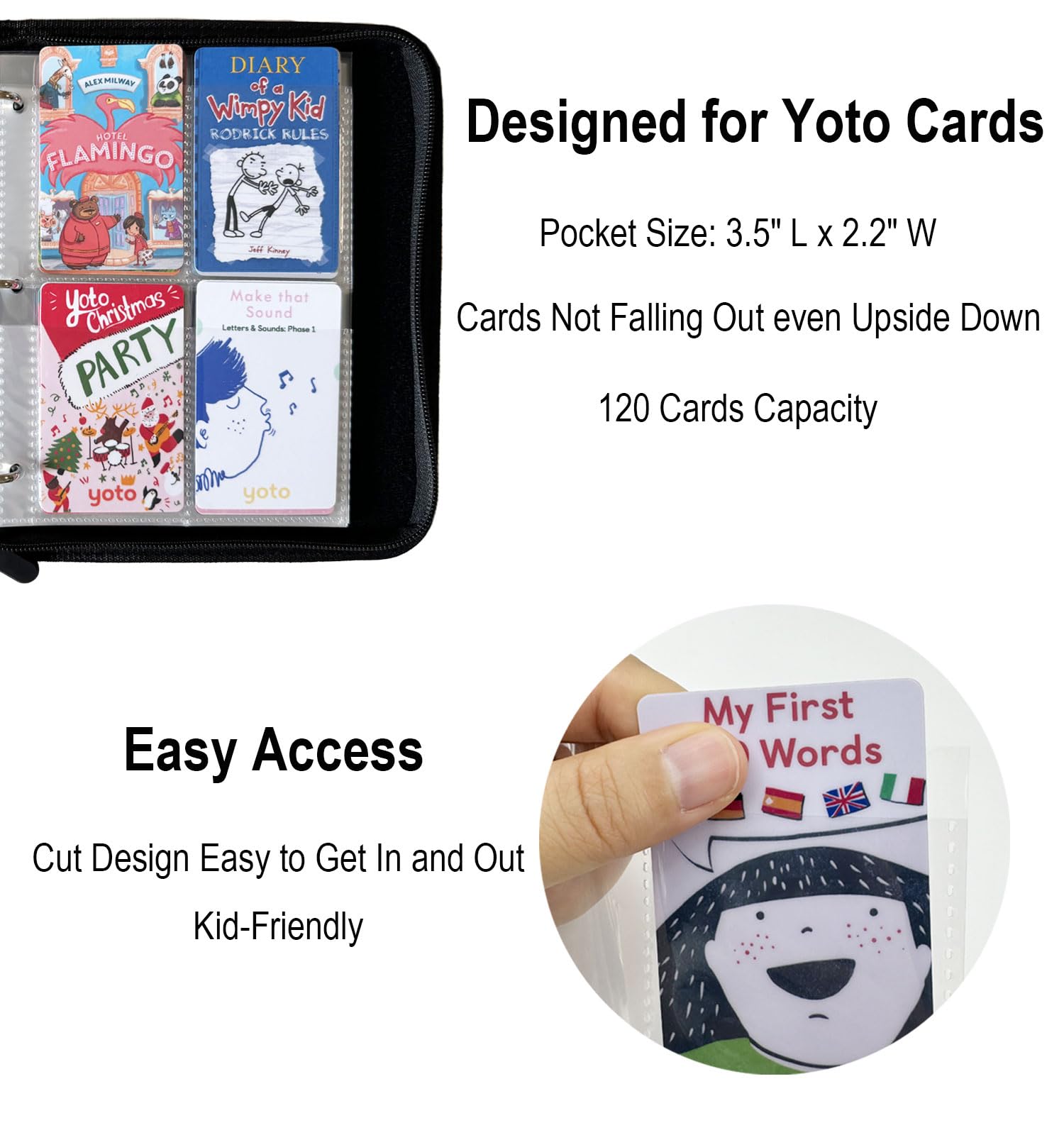 Yoto Card Holder - 120 Cards Capacity Zippered Organizer Case for Yoto Player & Yoto Mini | Durable Black Card Binder | Perfect for Kids' Audio Learning & Travel Storage