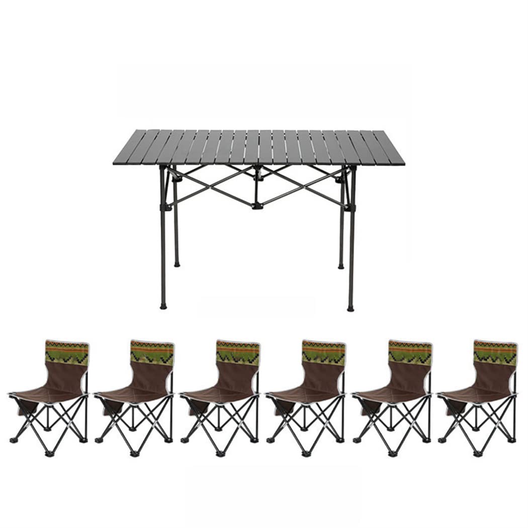 ZJDU 7-Piece Outdoor Folding Table and Chairs Set - Lightweight Aluminum Patio Furniture, Portable Picnic Table for Camping, Hiking, BBQ, Beach & Travel (120×55×50cm) - Perfect for Backyard, Garden, Poolside & Outdoor Adventures