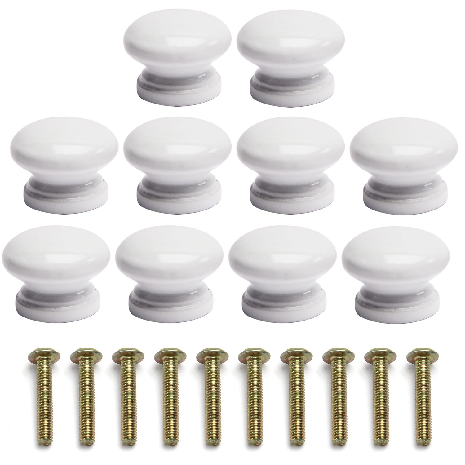 10Pcs White Wood Knobs for Cabinets & Drawers - 0.94