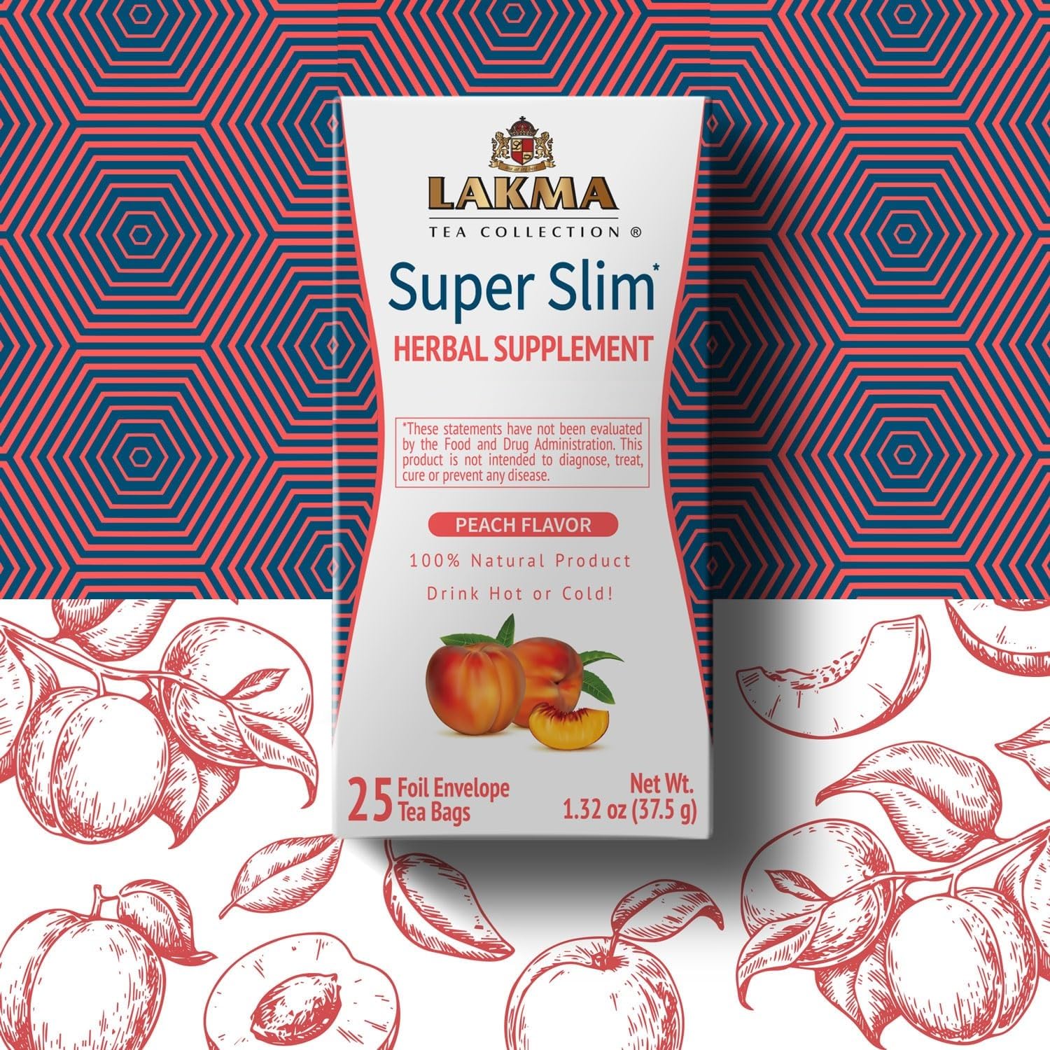 HYLEYS Lakma Super Slim Peach Tea - 25 Tea Bags for Weight Loss & Detox | Perfect for Morning Boost or After-Meal Digestion