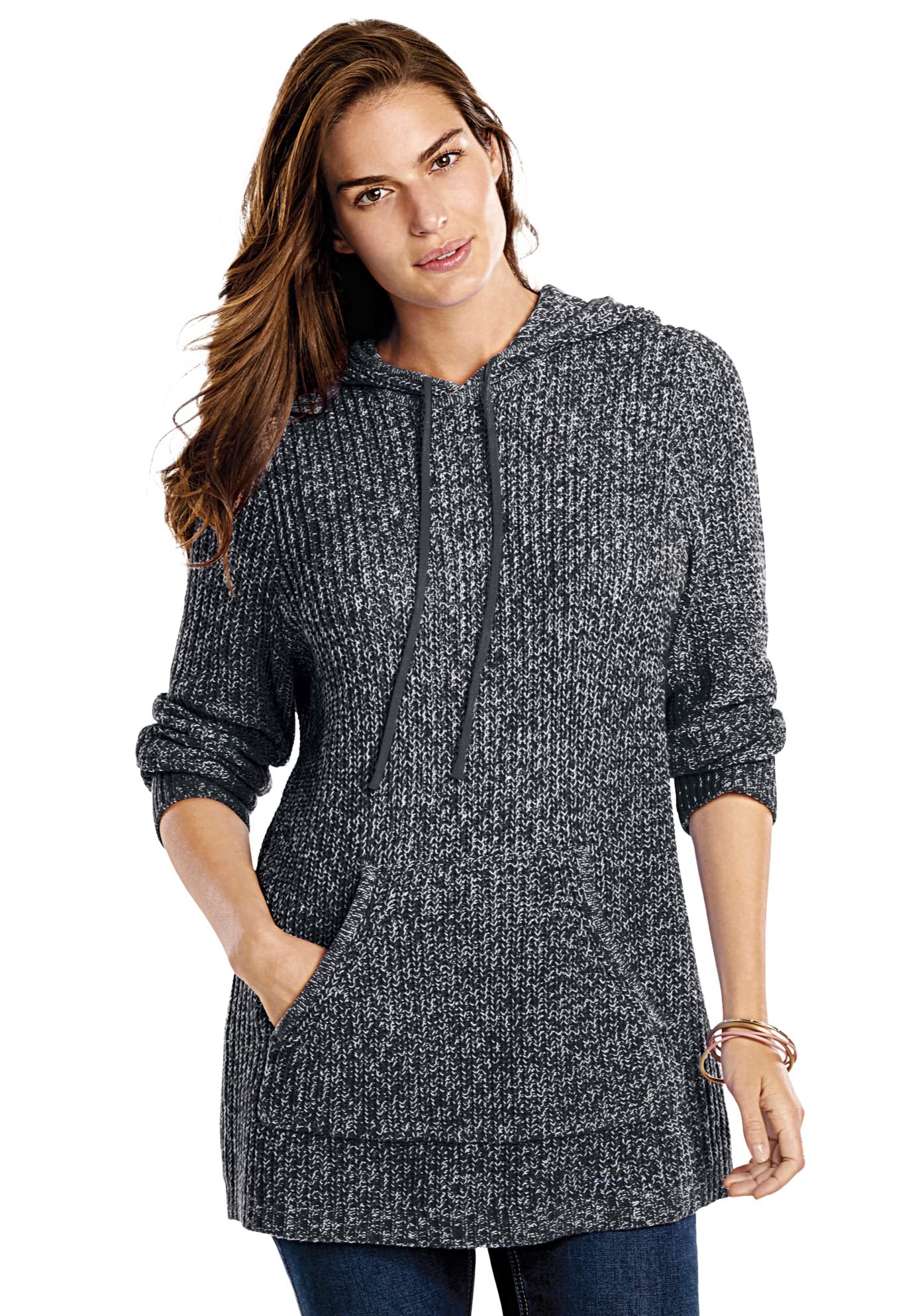 Woman Within Women's Plus Size Shaker Sweater Pullover Hoodie - Cozy Oversized Knit Sweatshirt for Casual Wear & Lounge