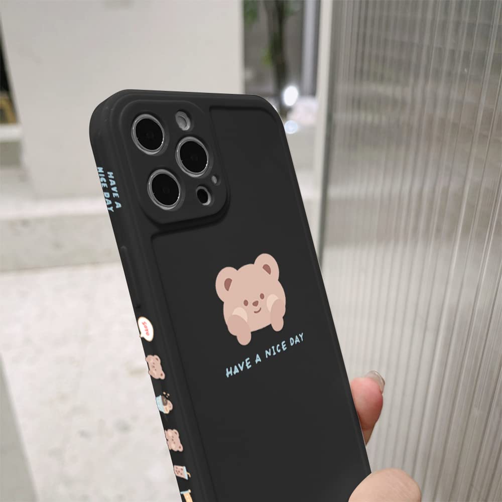 Ownest Cute Brown Bear Painted iPhone 13 Pro Max Case - Slim Soft Flexible TPU Rubber Protective Cover with Fashionable Cheek Design for Women & Girls | Perfect for Everyday Use, School & Work Accessories