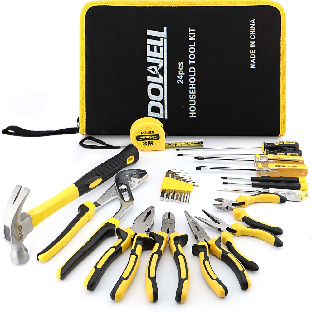 DOWELL 24-Piece Homeowner Tool Set - Complete Home Repair Hand Tool Kit with Durable Portable Tool Bag | Perfect for DIY Projects, Household Repairs & Emergency Fixes