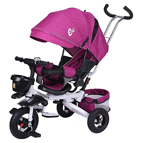 Foldable Kids Tricycle for 1-3-6 Year Olds - Adjustable Baby Bicycle & Stroller with Parent Push Handle - White & Purple - Perfect for Outdoor Play, Park Rides & Learning Balance