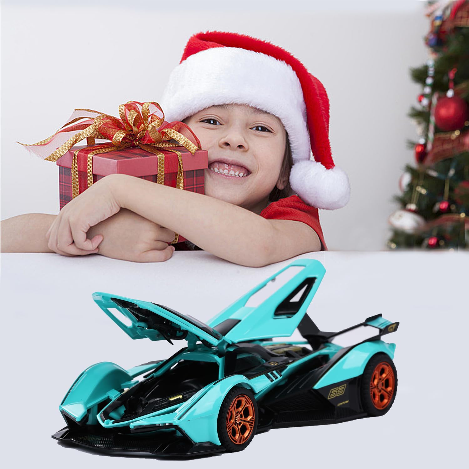 Lamborghini V12 Diecast Metal Toy Car with Light & Sound - Pull Back Race Car for Boys Ages 3+, Blue - Perfect for Birthday Gifts, Racing Games & Kids' Pretend Play