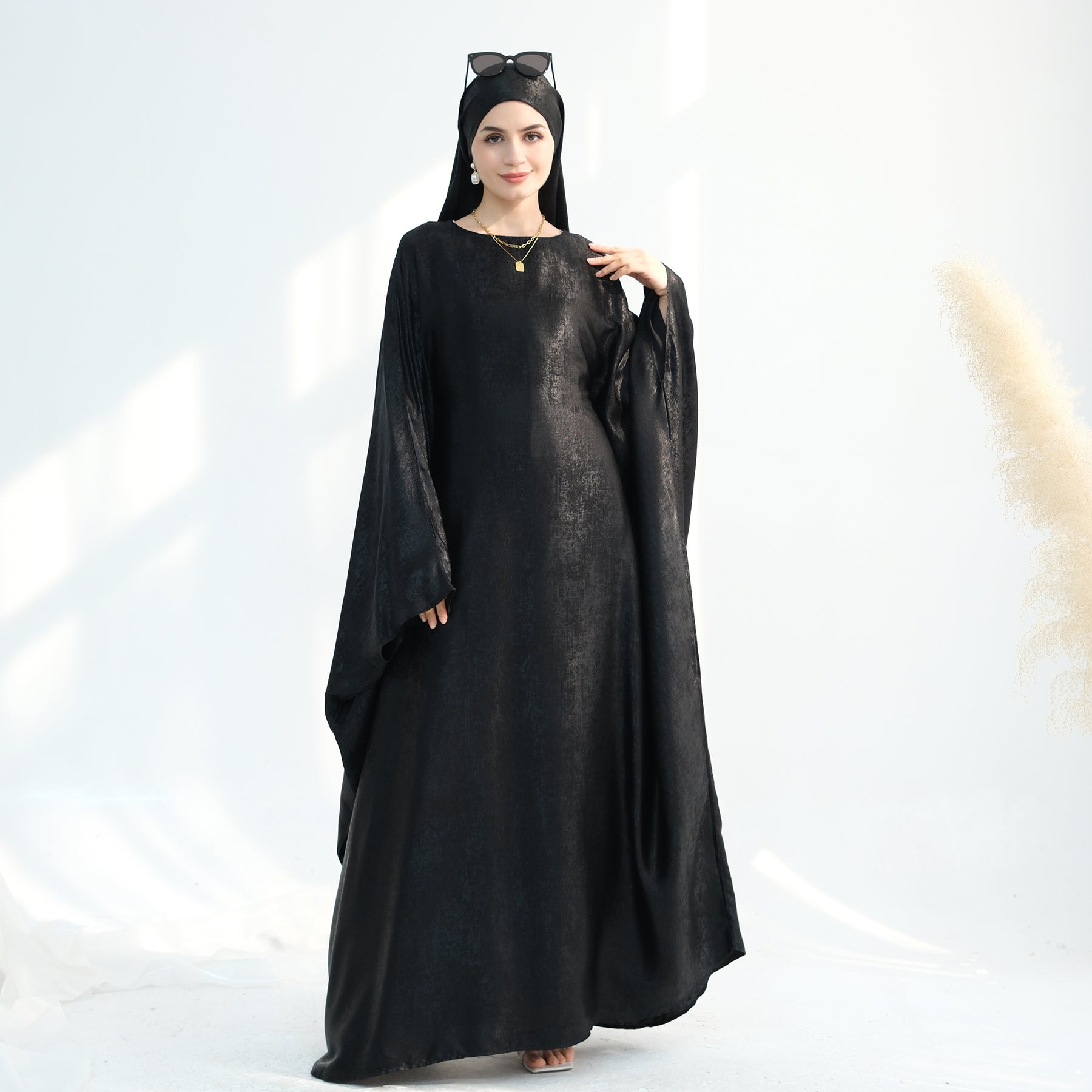 Linora Shimmer Butterfly Abaya - Elegant Black Islamic Dress for Women | Perfect for Prayer, Eid, Wedding & Special Occasions