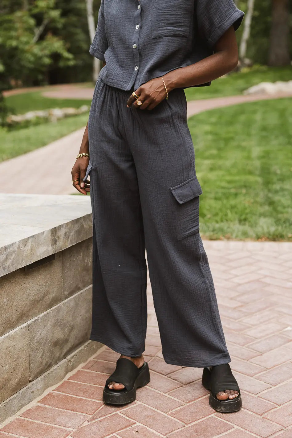 Benji Cotton Gauze Pants for Women - Soft & Breathable Slate Blue Lounge Pants - Perfect for Yoga, Sleepwear & Casual Wear - FINAL SALE