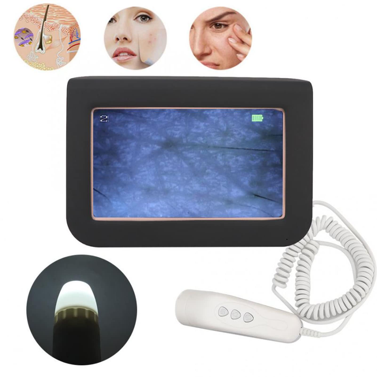 Professional Skin & Hair Analyzer - 50X/200X Magnification Facial Skin Health Detector, Moisture & Pigment Tester, Home & Salon Use - Perfect for Skin Diagnosis, Hair Analysis & Beauty Care