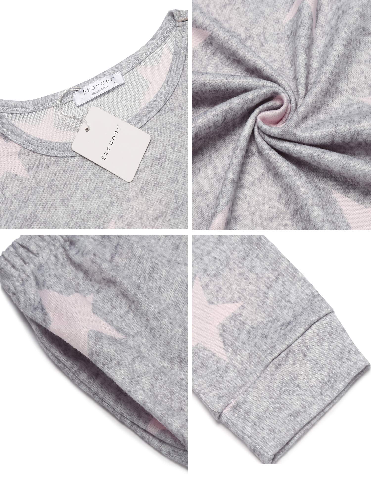 Ekouaer Women's Soft Long Sleeve Jogger Pajama Sets - Cozy Round Neck Sleepwear with Pockets for Lounge & Nightwear | Perfect for Relaxing at Home, Sleepovers & Travel