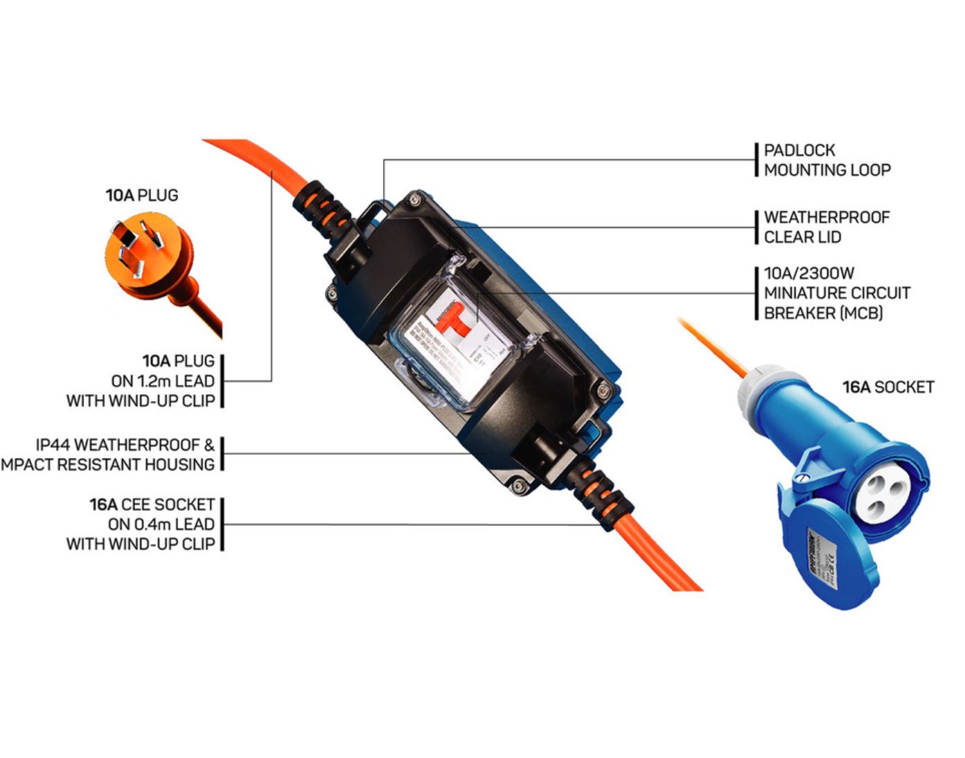 Ampfibian MINI PLUS Power Cord - 15A 240V Caravan to House Adapter for Campervan & RV Electrical Hookup | Outdoor Camping & Home Backup Power Supply
