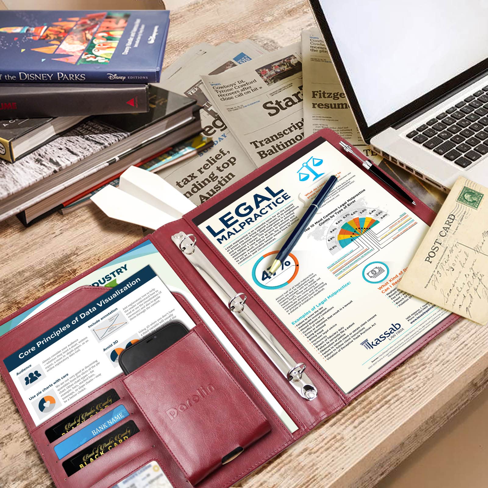 Professional Leather Portfolio Binder with 3-Ring Organizer - Business Resume Padfolio for Interviews, Conferences & Legal Documents - Perfect for Men & Women Office Professionals (RW) - Ideal for Job Interviews, Business Meetings & Corporate Presentations