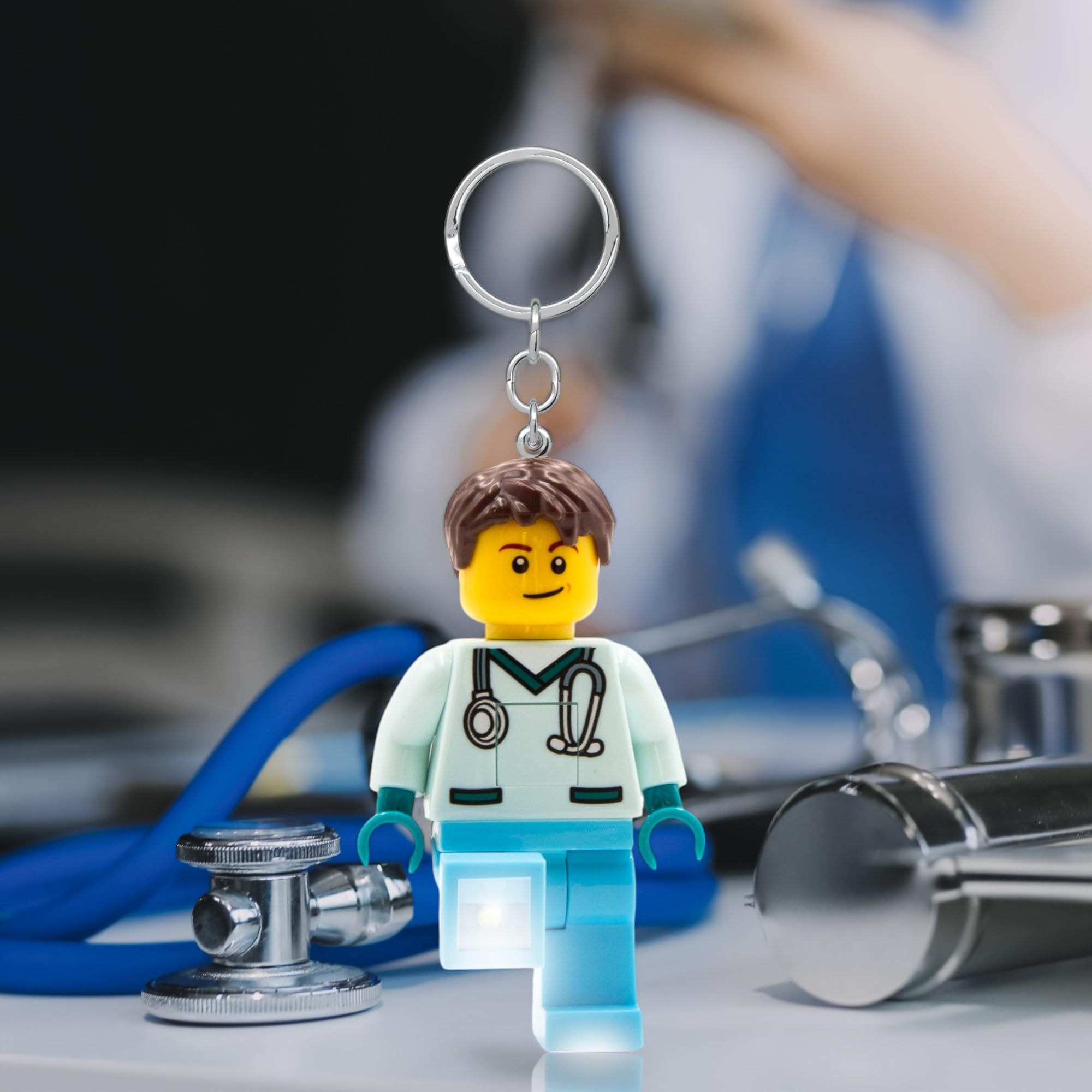 LEGO Minifigures Keychain Light - Male Nurse Collectible - 3 Inch Tall Figure (KE194H) - Perfect for Keychains, Gifts, and LEGO Fans