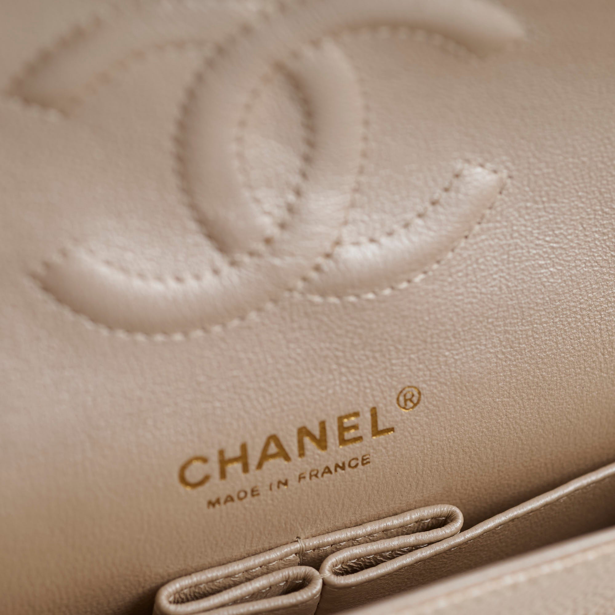 Chanel 12P Classic Flap Medium/Large M/L Pearly Beige Caviar Leather Bag (16 Series) - Luxury Designer Handbag for Women, Perfect for Evening Parties & Special Occasions