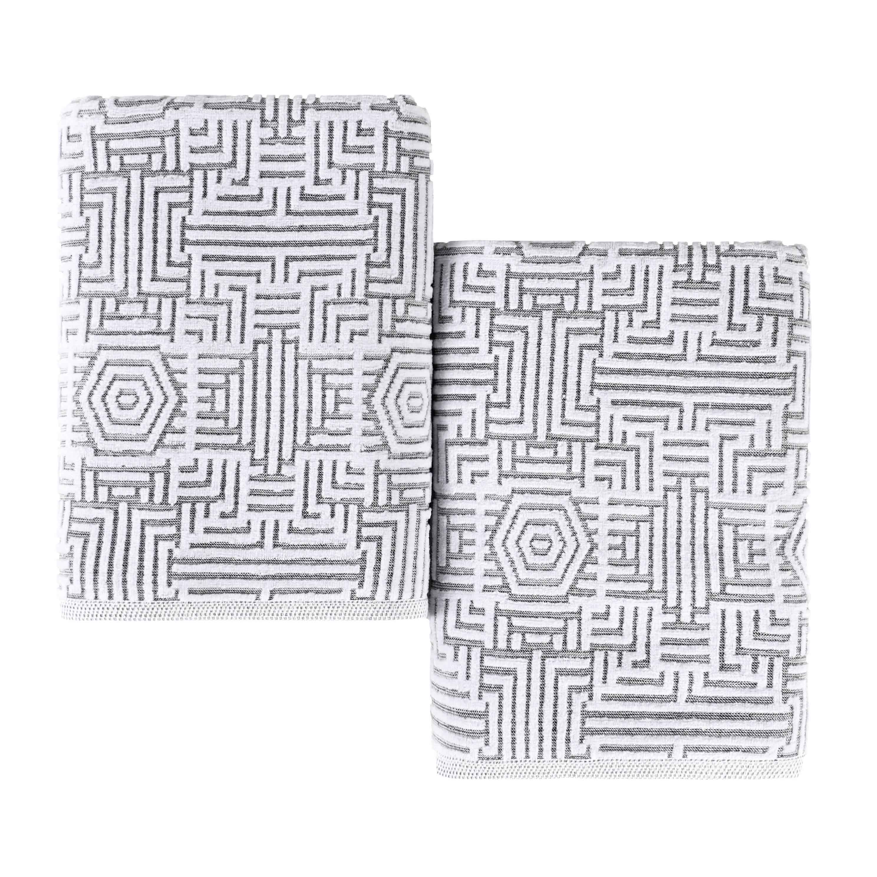 Premium Cotton Modern Geometric Jacquard Plush Bath Towel Set of 2 - Ultra Absorbent & Quick Dry Bath Sheets for Spa, Gym & Luxury Bathroom Decor