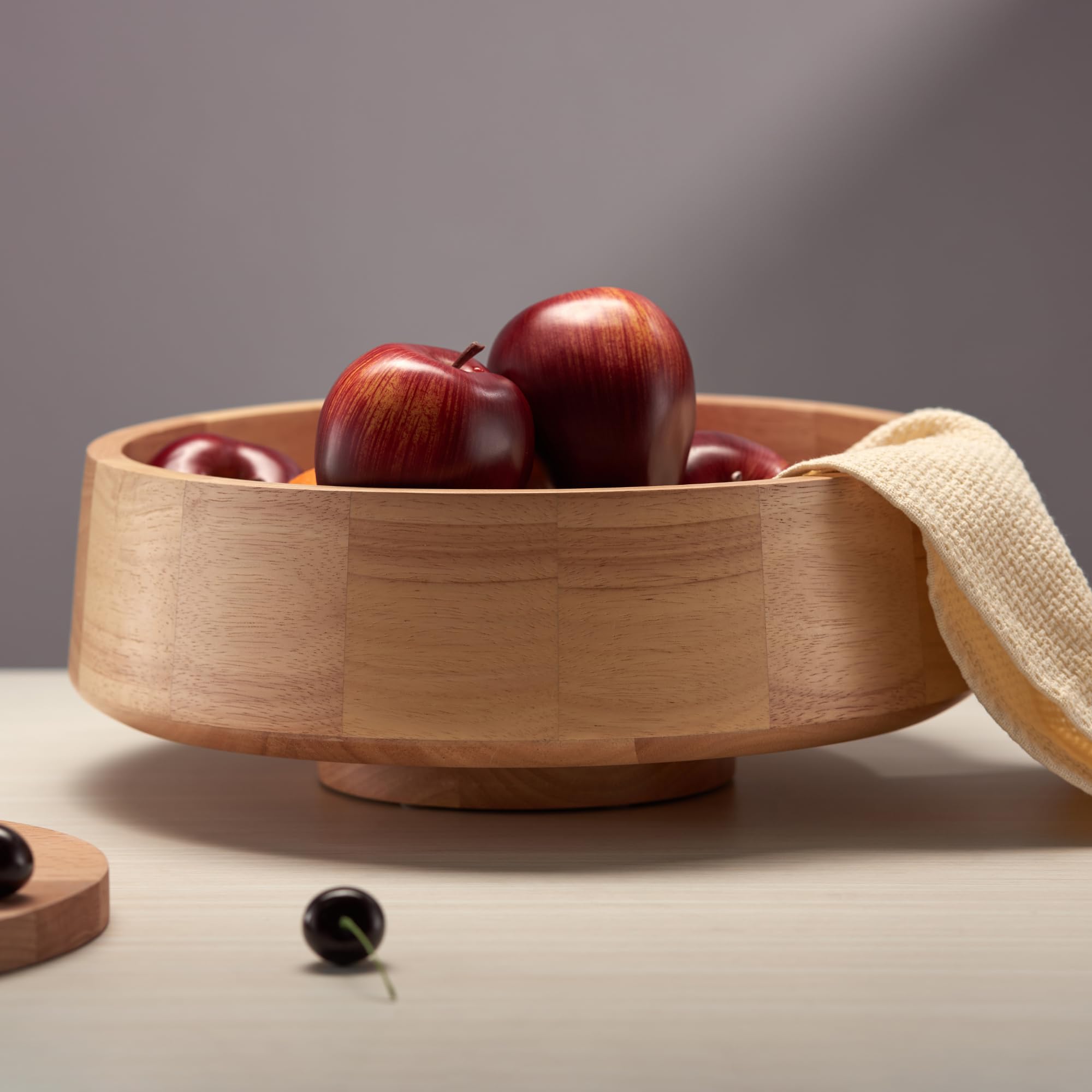 XL Natural Wood Fruit Bowl for Kitchen Counter - 14.2-inch Large Decorative Wooden Bowl | Perfect for Displaying Fruits, Vegetables, or as a Stylish Centerpiece in Dining Room & Kitchen Decor