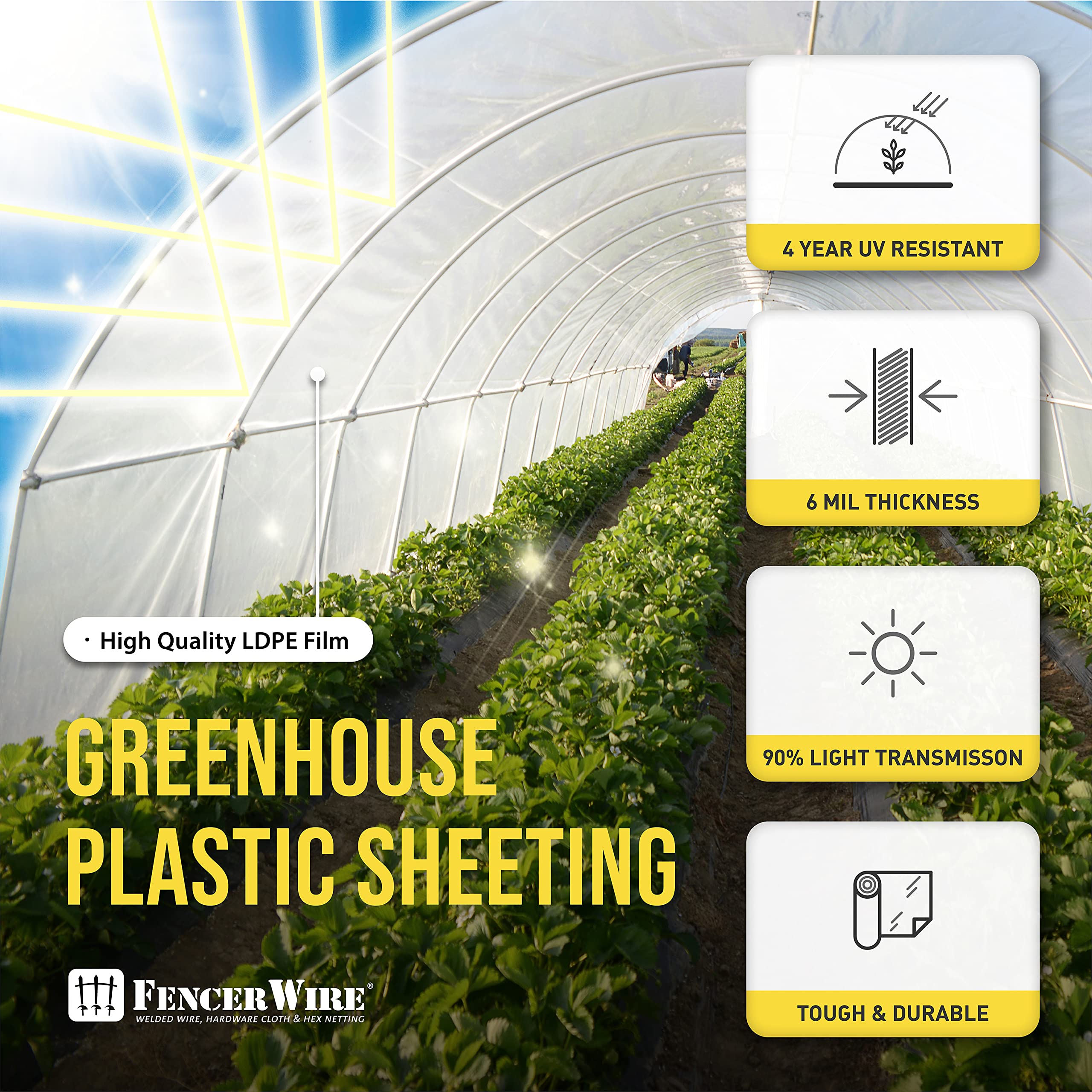6 mil Clear UV-Resistant Greenhouse Plastic Sheeting - 32' x 50' Polyethylene Film for Hoop House, Horticulture & Farming | 90% Light Transmittance | Durable Cover for Gardening, Agriculture & Plant Protection