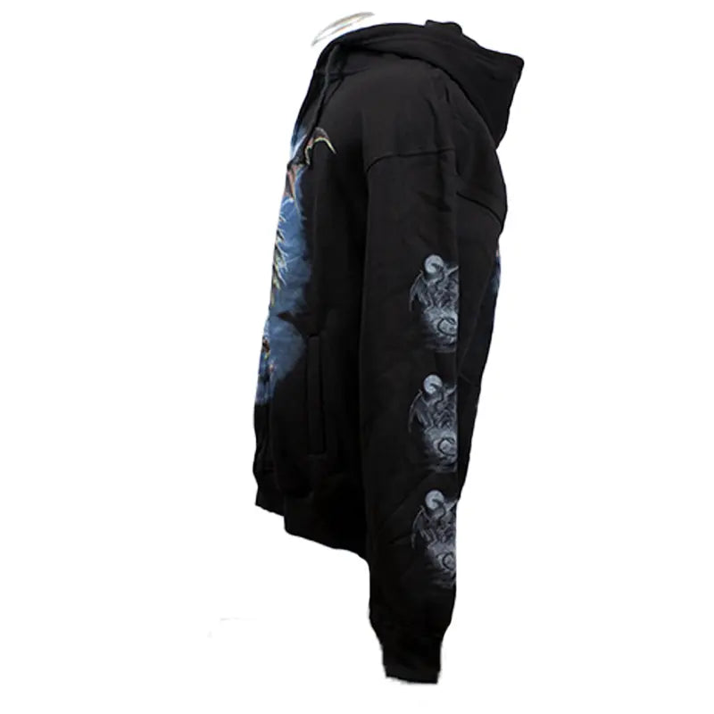 J&L Imports Men's Moon and Dragon Zip Up Hoodie - Stylish Asian Inspired Pullover Jacket for Streetwear & Casual Outfits