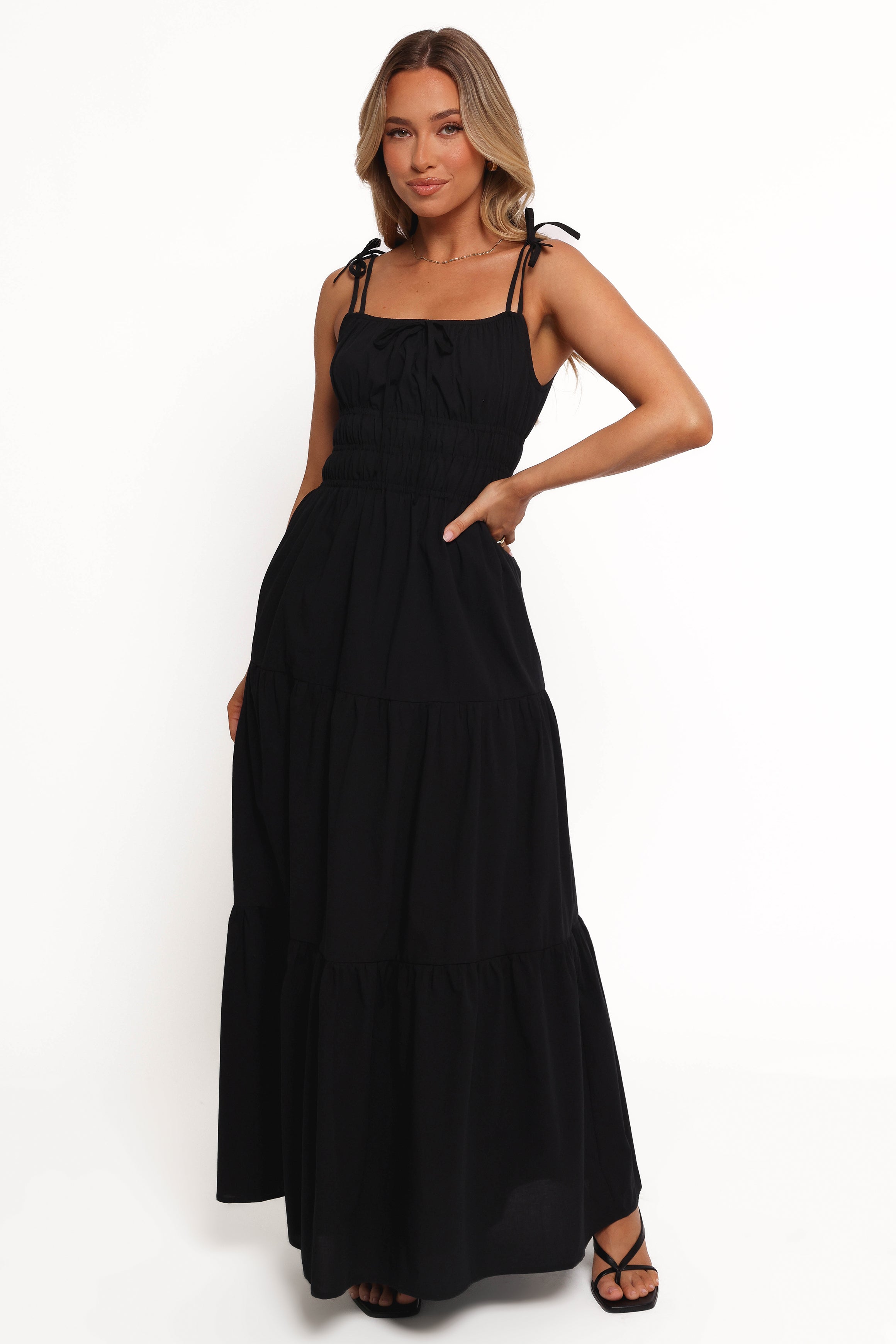Ione Maxi Dress for Women - Elegant Black Long Flowy Dress for Summer, Beach, Party & Casual Wear