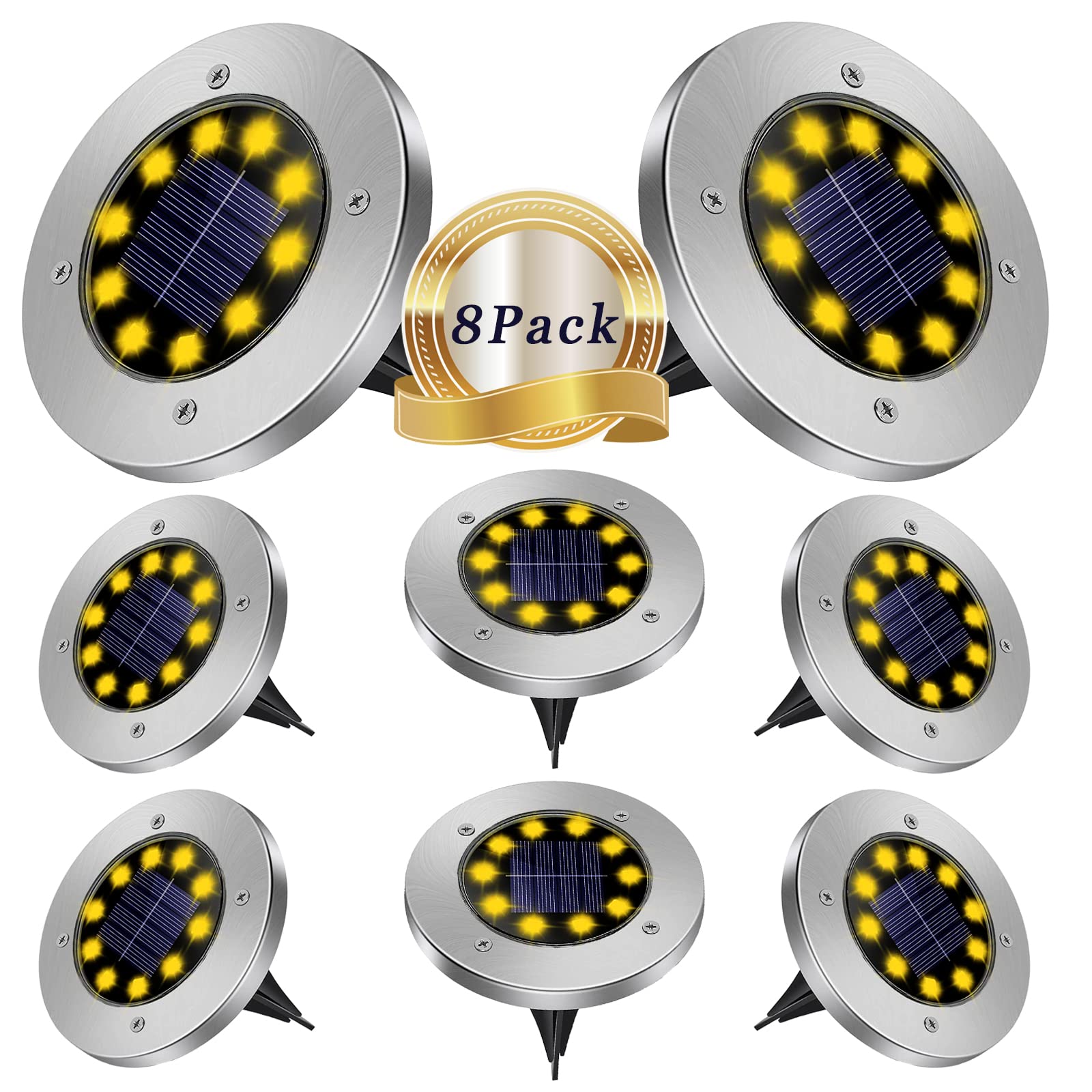 Upgraded Solar Ground Lights - Waterproof Outdoor Solar Garden Lights for Pathway, Lawn, Patio, Yard, Deck & Walkway - Bright Landscape Lighting (8 Pack) - Perfect for Nighttime Safety & Garden Decoration