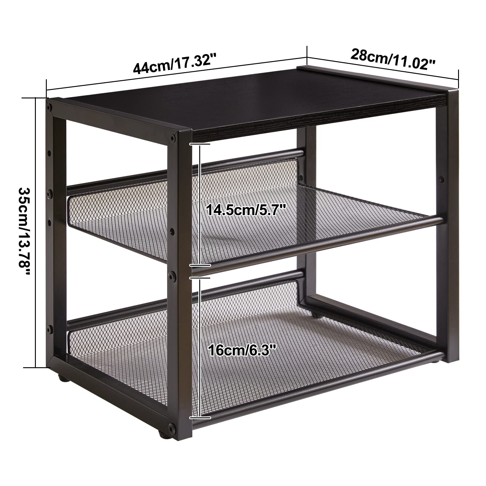 3-Tier Adjustable Desktop Printer Stand - Multi-Purpose Home Office Organizer for Printer, Fax Machine, Scanner, Files & Books - Space-Saving Black Workstation (UHPT001B) | Perfect for Small Offices, Dorm Rooms & Workspace Organization