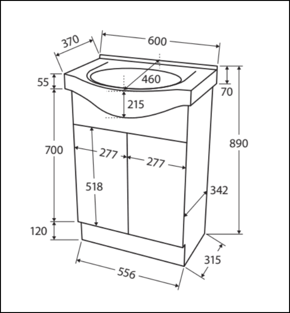 Fienza Antonio 60EKW 600mm White Bathroom Vanity Unit with Sink - Modern Space-Saving Design for Small Bathrooms & Powder Rooms