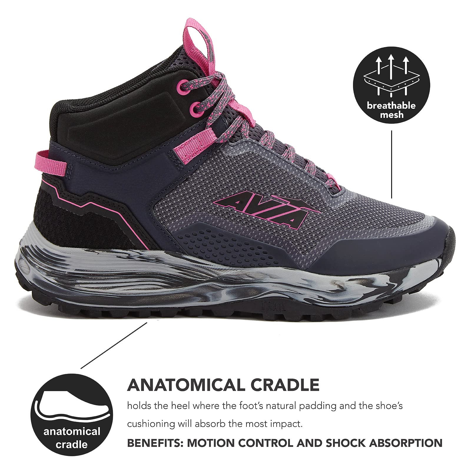 Avia Grit Sport Women's Hiking Boots - Waterproof Mid Top Ankle Trail Shoes for All Weather Conditions | Lightweight Non-Slip Outdoor Hiking Boots for Women | Perfect for Hiking, Camping & Mountain Adventures