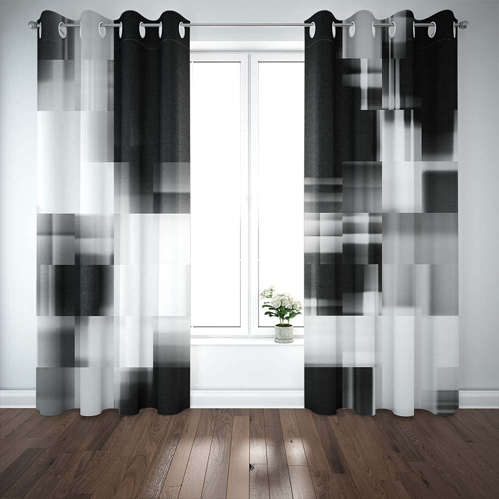 TOMWISH Blackout Curtains 52x84 Inch Set of 2 - Abstract Black & White Geometric Design for Patio, Living Room, Bedroom & Dorm - Thermal Insulated Window Treatment for Privacy & Light Control - Perfect for Home Decor & Daytime Napping