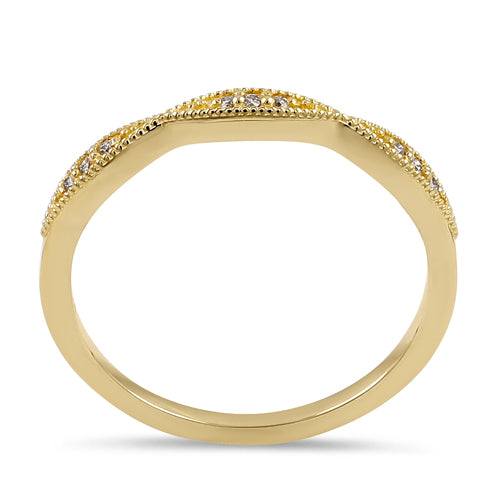 14K Yellow Gold Thin Pave Half Eternity Diamond Ring for Women - Dainty Stackable Wedding Band, Anniversary Gift, Promise Ring - Perfect for Everyday Wear & Special Occasions