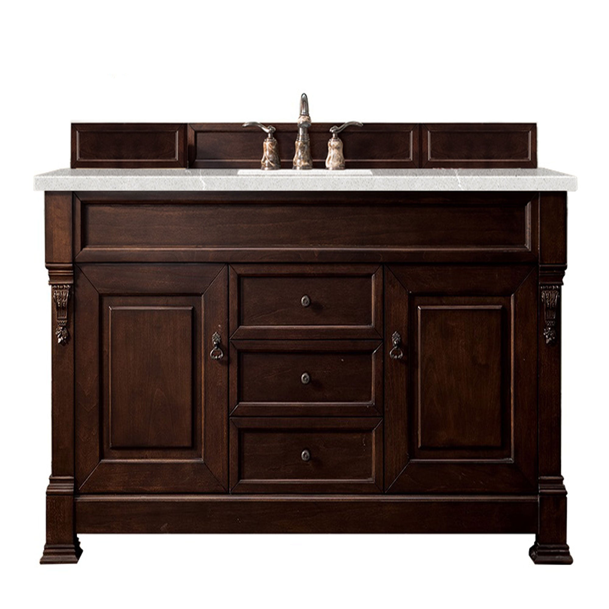 Brookfield 60 Inch Single Bathroom Vanity with Burnished Mahogany Finish and 3CM Eternal Serena Quartz Countertop - Perfect for Modern Master Bathrooms and Guest Bathroom Remodels