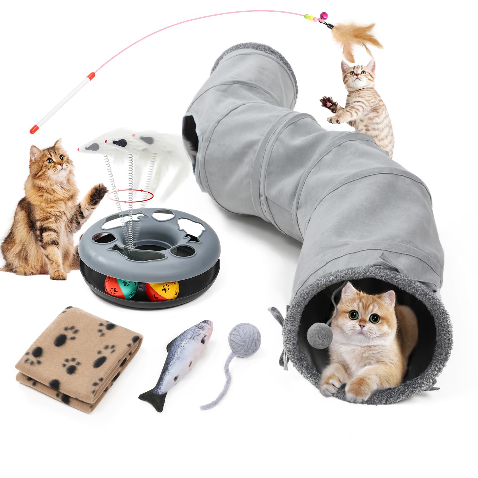 Collapsible S-Shaped Cat Tunnel Toy - 10.5 Inch Indoor Play Tube for Cats, Kittens, Puppies & Small Pets | Interactive Maze House with Roller Track | Perfect for Playtime, Exercise & Hide-and-Seek Games