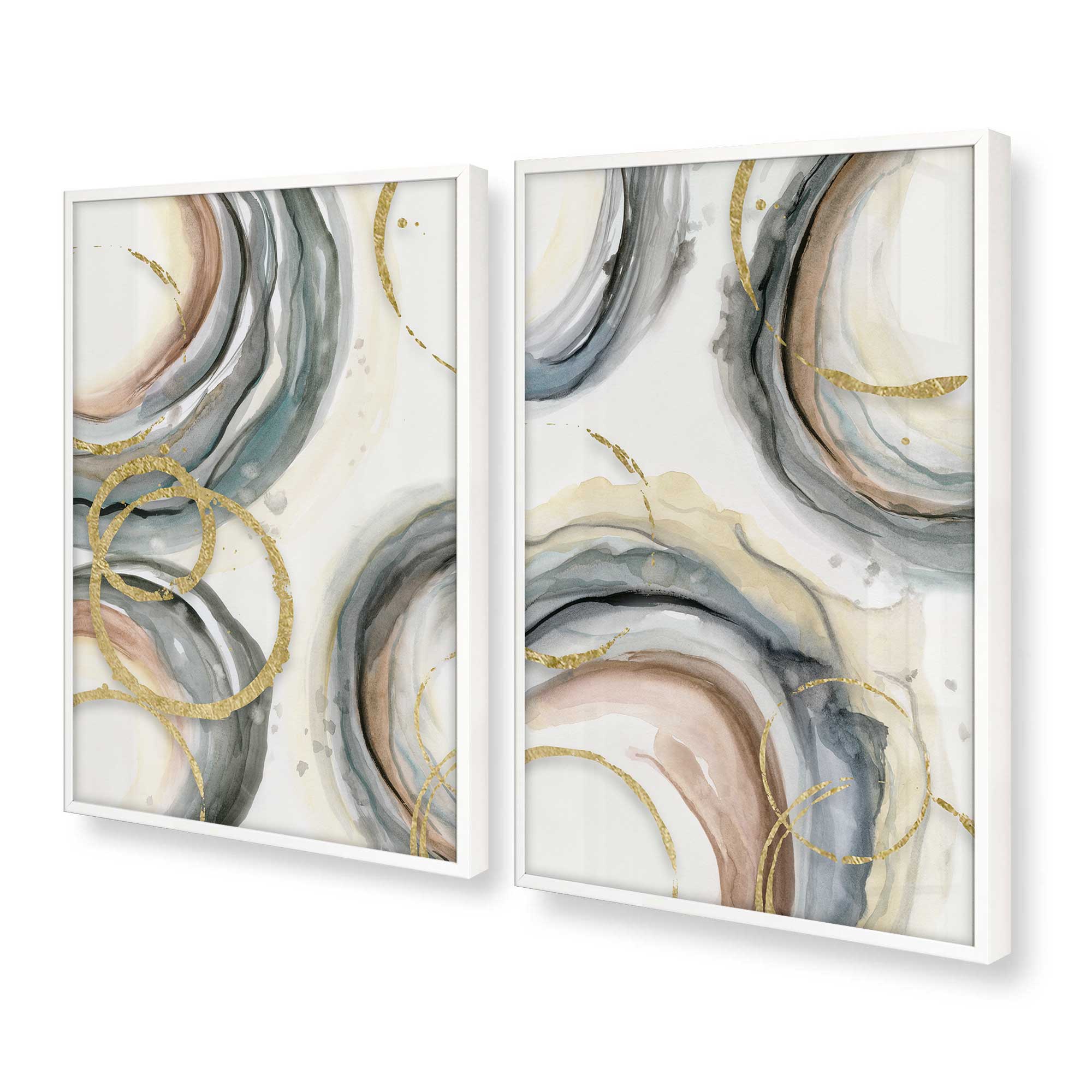 Golden Echoes Set of 2 Wall Art Prints - Modern Home Decor for Living Room, Bedroom & Office - Perfect Gift for Housewarming & Holidays