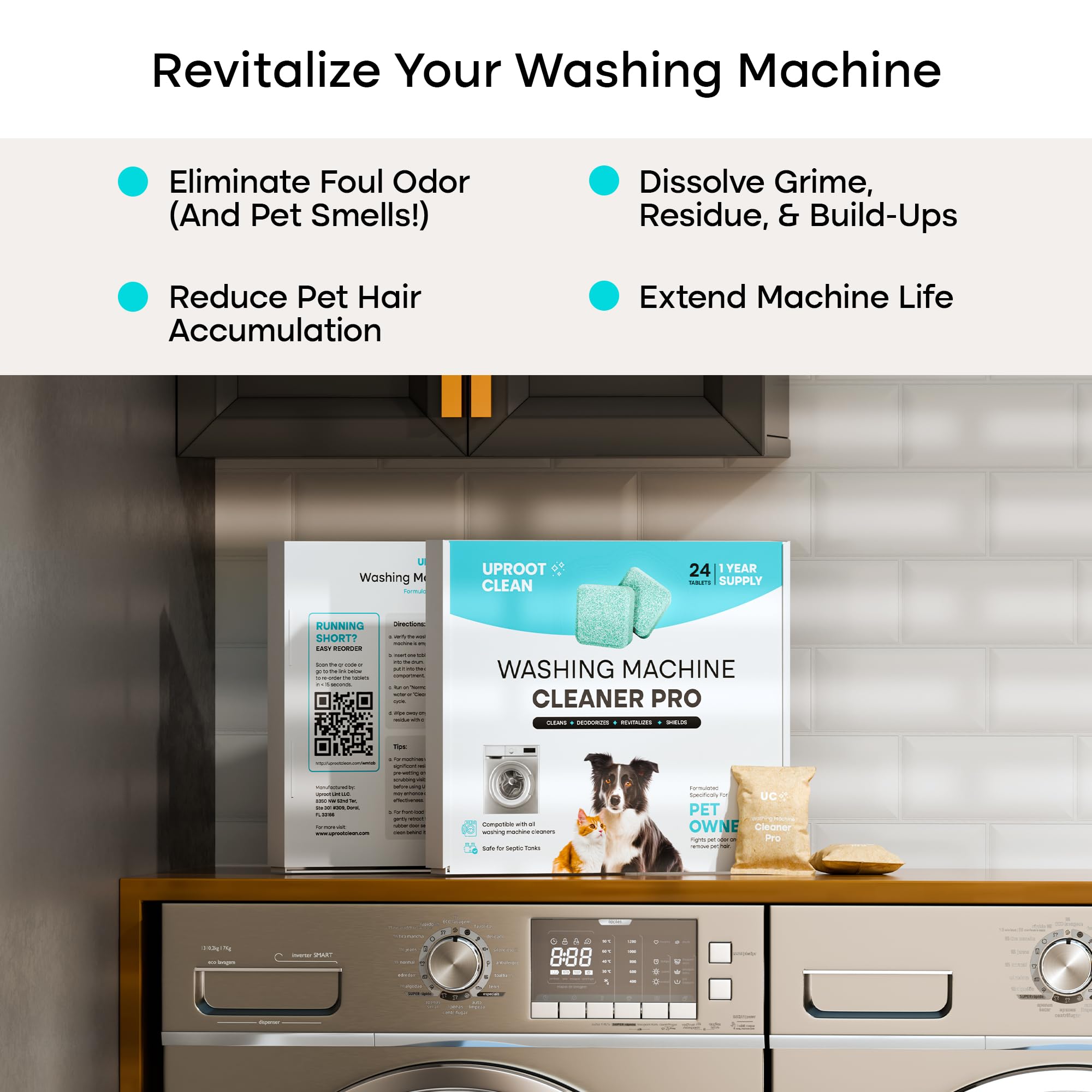 Uproot Clean Washing Machine Cleaner Tablets - 24 Pack (12 Month Supply) | HE, Top & Front Load Compatible | Removes Residue, Grime & Odors | Septic Safe & Pet-Friendly Formula | Perfect for Laundry Refresh & Deep Cleaning