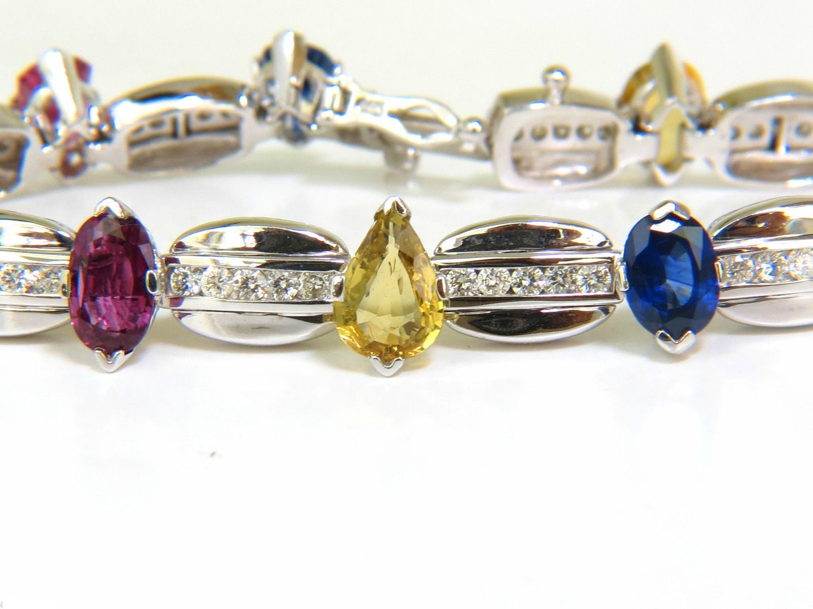 8.25CT Natural Vivid Color Sapphire & Diamond Tennis Bracelet in 14K Gold - Elegant Jewelry for Women, Perfect for Weddings, Anniversaries & Special Occasions