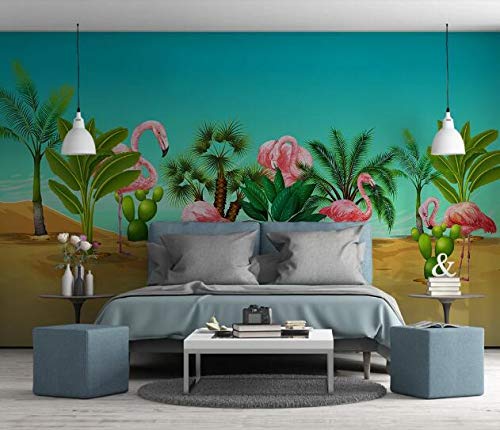 3D Flamingo Wallpaper - Self-Adhesive Wall Mural Decor (82”x58” 208x146cm) for Living Room, Bedroom, Nursery - Easy Peel & Stick Tropical Flamingo Print - Woven Paper Design (Glue Required)
