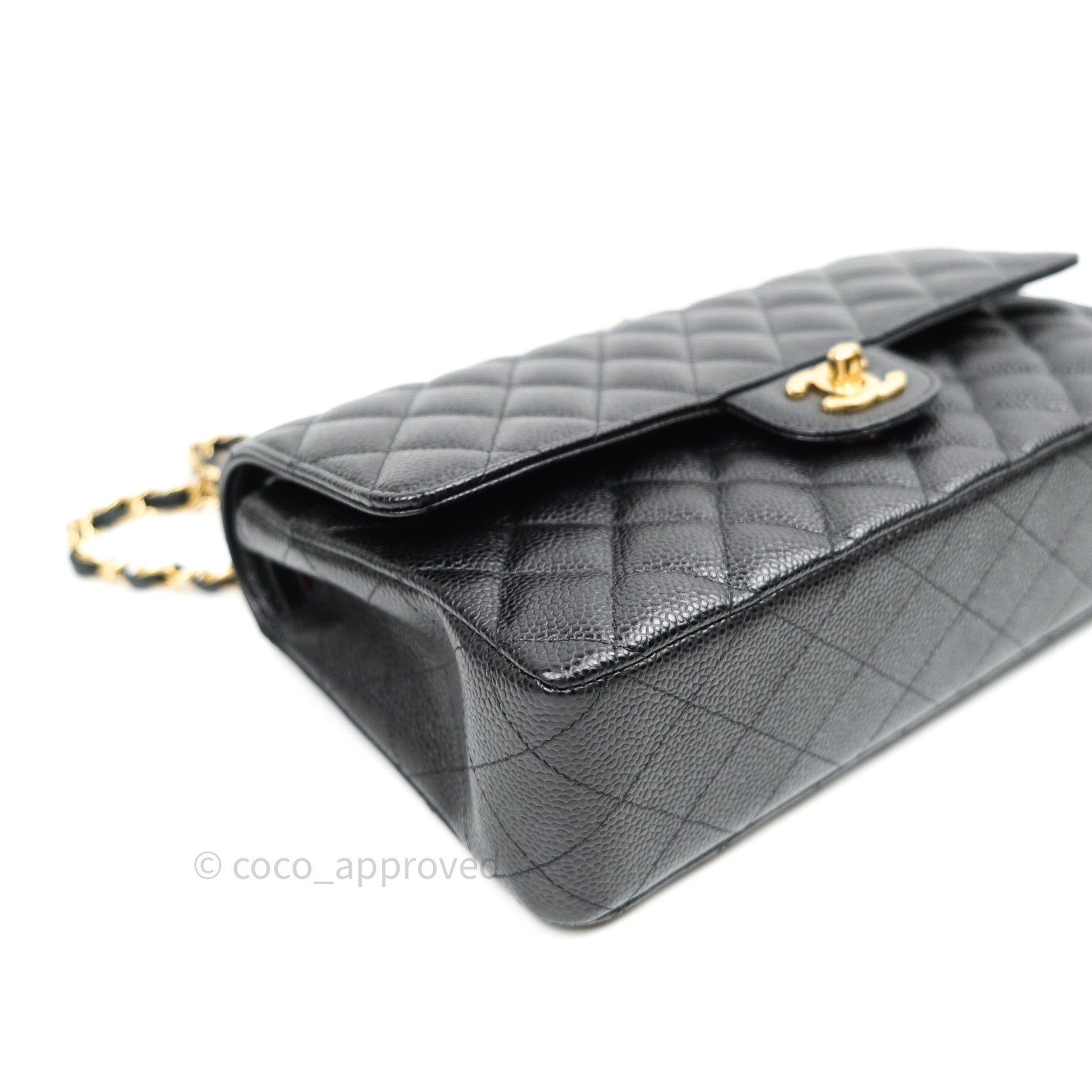 Chanel Classic Medium/Large Double Flap Bag in Black Caviar Leather with Gold Hardware - Luxury Designer Handbag for Women, Perfect for Work, Evening Events & Special Occasions
