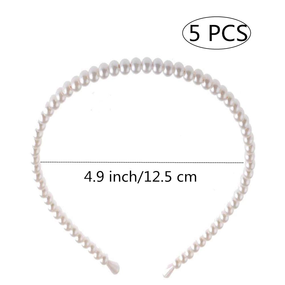 5 Pcs Pearl Headbands for Women - Elegant White Pearl Hair Hoops & Fashion Headbands for Weddings, Parties, Prom & Special Occasions